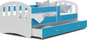 Kinderbed | Houten bed | 180x80cm| met lattenbodem | met uitschuiflade | wit blauw