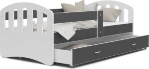Kinderbed | Houten bed | 180x80cm| met lattenbodem | met uitschuiflade | wit grijs