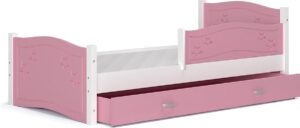 Kinderbed | Houten bed | 190x80cm| met lattenbodem | met uitvalbeveiliging | roze
