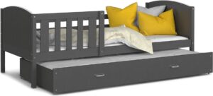 Kinderbed + logeerbed 190x80 cm - grijs - met 2 matrassen