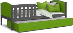 Kinderbed + logeerbed 190x80 cm - grijs/groen - met 2matrassen