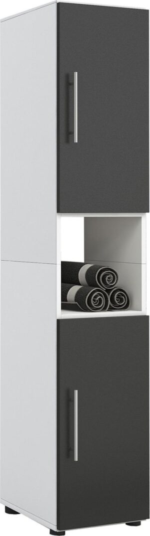 Kolomkast badkamer kast Flandu 160 cm hoog wit zwart