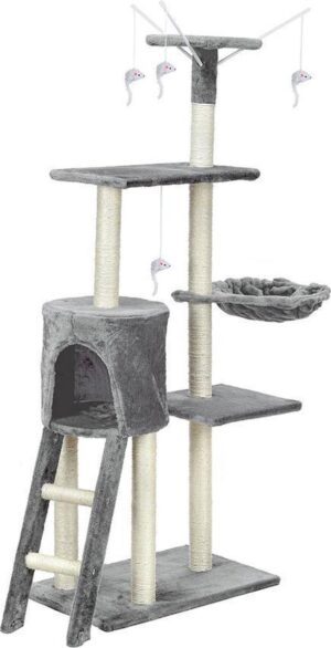 Krabpaal & speelhuis - katten - grijs - 135 cm hoog