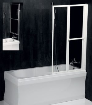 LANKA2 Hoogte verstelbare badwand 820mm, wit frame, helder glas