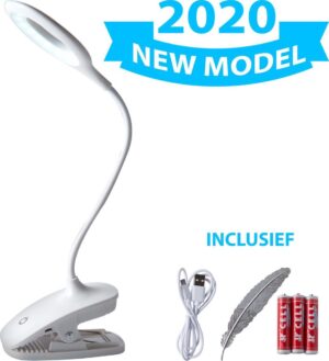 LED Leeslamp met Klem incl. Batterijen + USB Kabel + GRATIS Boekenlegger - Klemlamp - Nachtlamp - Verstelbare Draadloze Leeslamp - Wit