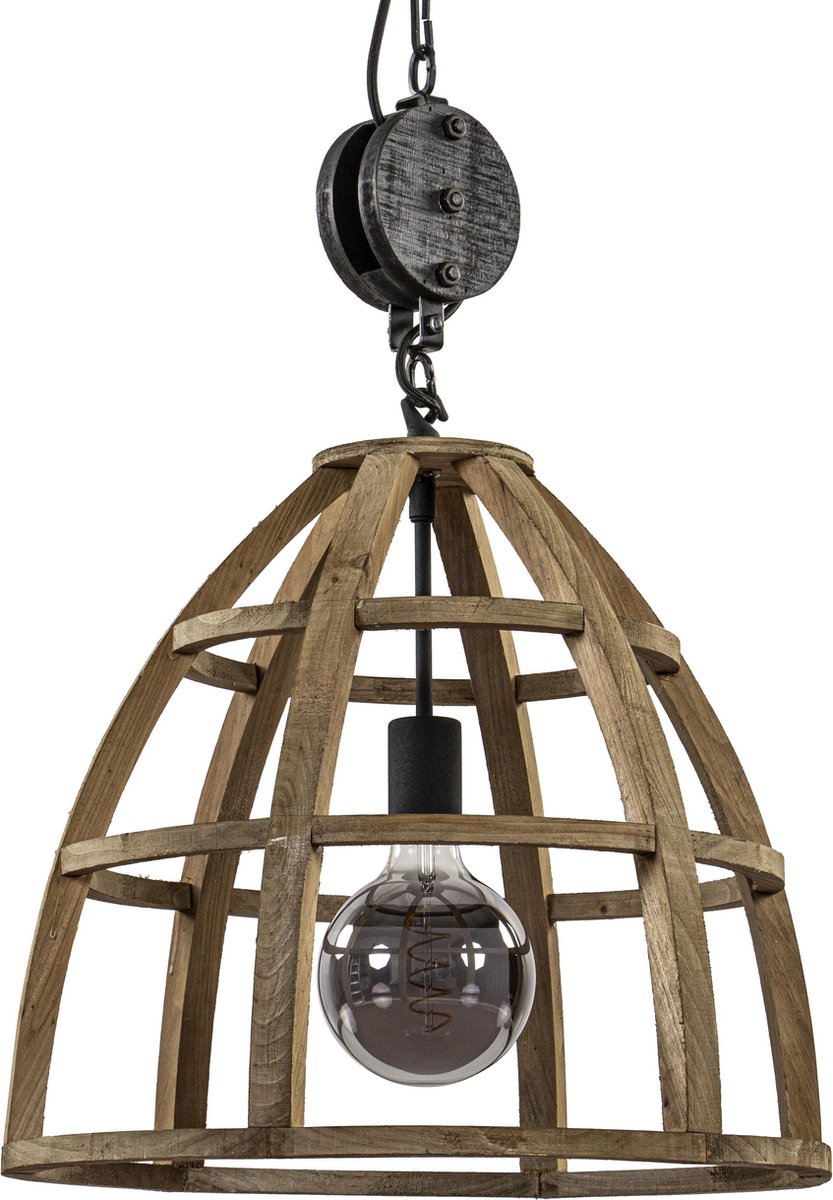 grind weg uitblinken Landelijke Hanglamp Hout/ Zwart Met Katrol 34 cm - Woonaanraders