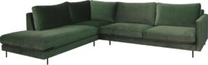 Loungebank Violet chaise longue links | velours Brunei groen 45 | 2,26 x 2,62 mtr breed