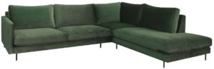 Loungebank Violet chaise longue rechts | velours Brunei groen 45 | 2,62 x 2,26 mtr breed