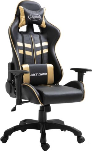 Luxe Gamestoel Zwart Goud (Incl LW Fleece deken) - Gaming Stoel - Gaming Chair - Bureaustoel racing - Racestoel - Bureau stoel gamen