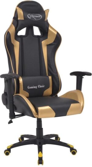 Luxe Gamestoel Zwart Goud (Incl onderlegger) met Voetenbankje - Gaming Stoel - Gaming Chair - Bureaustoel racing - Racestoel - Bureau stoel gamen