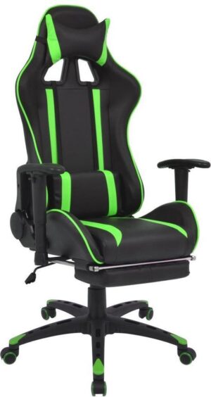 Luxe Gamestoel Zwart groen (Incl onderlegger) met Voetenbankje - Gaming Stoel - Gaming Chair - Bureaustoel racing - Racestoel - Bureau stoel gamen