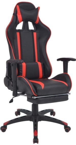 Luxe Gamestoel Zwart rood (Incl onderlegger) met Voetenbankje - Gaming Stoel - Gaming Chair - Bureaustoel racing - Racestoel - Bureau stoel gamen