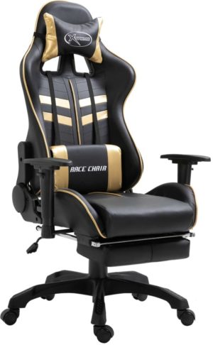 Luxe Gamestoel met voetenbankje Zwart goud (Incl LW Fleece deken) - Gaming Stoel - Gaming Chair - Bureaustoel racing - Racestoel - Bureau stoel gamen
