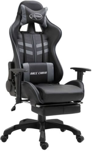 Luxe Gamestoel met voetenbankje Zwart grijs (Incl LW Fleece deken) - Gaming Stoel - Gaming Chair - Bureaustoel racing - Racestoel - Bureau stoel gamen