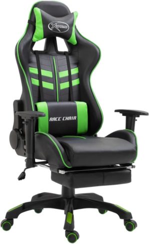 Luxe Gamestoel met voetenbankje Zwart groen (Incl LW Fleece deken) - Gaming Stoel - Gaming Chair - Bureaustoel racing - Racestoel - Bureau stoel gamen