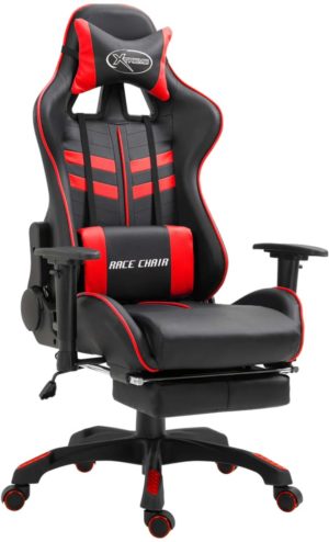 Luxe Gamestoel met voetenbankje Zwart rood (Incl LW Fleece deken) - Gaming Stoel - Gaming Chair - Bureaustoel racing - Racestoel - Bureau stoel gamen