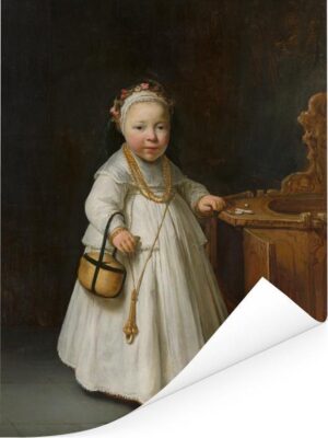 Meisje bij een kinderstoel - Schilderij van Govert Flinck Poster 60x80 cm - Foto print op Poster (wanddecoratie woonkamer / slaapkamer)