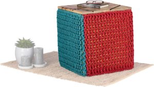 Native Home kubus kruk 2 in 1 - krukje 40 x 40 - bijzettafel - klein tafeltje - vierkant rood-blauw