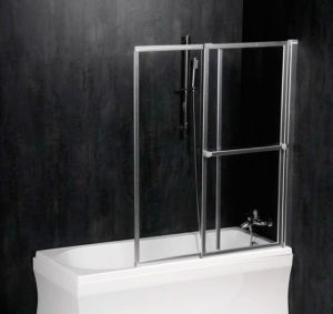 OLBIA Pneumatische badwand 1230mm, zilveren frame/helder glas