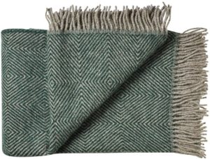 Plaid groen wol visgraat, grote maat ook als deken voor eenpersoonsbed
