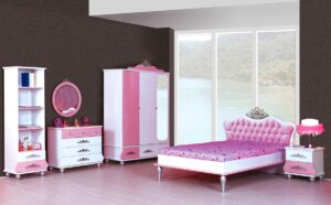 Prinses roze complete prinsessenkamer | meisjesbed 200 x 90 - nachtkastje - commode - boekenkast