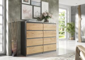Pro-meubels - Ladekast - Commode - Ibis 8 lades - 120cm - Antraciet - Eiken