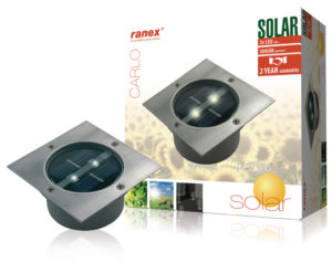 Ranex Ra-5000198 Vierkante Led Solar Grondspot Geborsteld Rvs Glas 5000.198