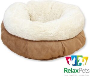 RelaxPets - Hondenmand - Kattenmand - Donut - Hoogpolig Pluche - Eco-vriendelijk - Micro Suéde - Wasbaar - Beige - 45x45x25cm