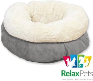 RelaxPets - Hondenmand - Kattenmand - Donut - Hoogpolig Pluche - Eco-vriendelijk - Micro Suéde - Wasbaar - Grijs - 45x45x25cm