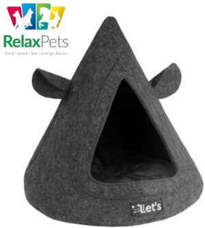 RelaxPets - Kattenmand - TeePee - Let's Sleep - Cat Cave - Inclusief Kussen - Rycycled Polyester - Vilt - Fleece - Oersterk - Antraciet - 50x45cm