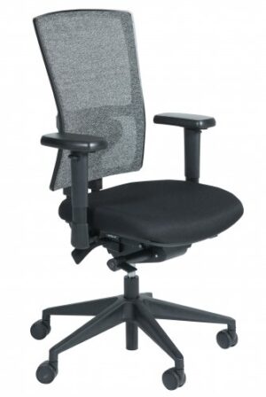Schaffenburg bureaustoel serie NPR 400, zitting zwart stof, verstelbare rug in zwart mesh, voetkruis zwart