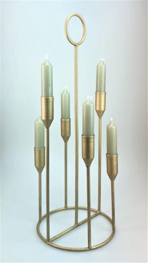 Spant7 - metalen kandelaar rond - 6 kaarsen - goud - 17x17x45cm