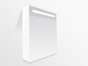 Spiegelkast Delia 60x70x15cm Linksdraaiend MDF Hoogglans Wit Geintegreerde LED Verlichting Lichtschakelaar Stopcontact