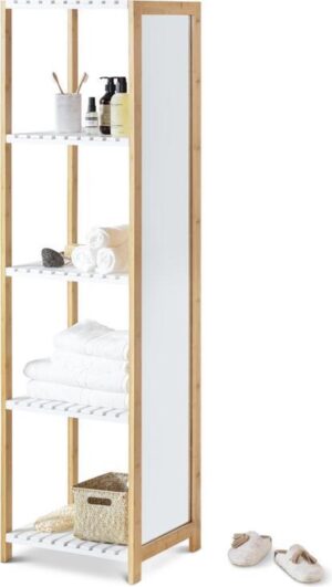 Spiegelkast | Modern | 4 Planken | MDF & Bamboe | Badkamerkast, Kledingkast, Schoenenkast | 35 x 45 x 160 cm