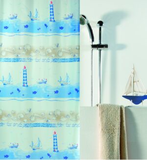 Spirella Nave - Douchegordijn - Blauw - Polyester - 200 x 180 cm