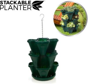 Stackable Planter Stapelbare bloempot Groen 3 stuks - Voor bloemen, planten of kruiden! -