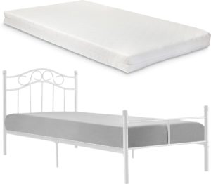 Stalen eenpersoonsbed incl. matras en bedbodem - wit