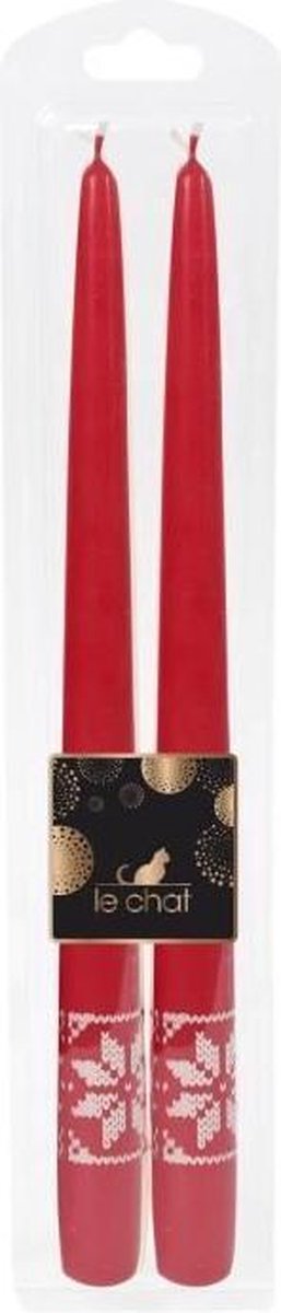 THE CHAT Lot van 2 kerst rhodos kandelaars - H 29 cm - Rood met ivoor zeefdruk