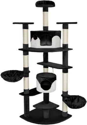 TecTake Katten krabpaal Fippi - 201 cm hoog - zwart wit - 402185