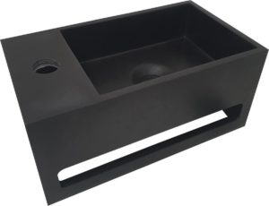 Toiletmeubel Wiesbaden met handdoekrek Solid Surface mat zwart links 35,6x 20,3 x15,9 cm