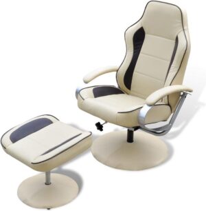 Tv-fauteuil met voetensteun verstelbaar kunstleer crème/bruin
