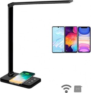 URGOODS LED Bureaulamp - Draadloos QI Opladen - Draadloos Oplader - Dimbaar - Kantelbaar - USB Oplaadpoort - Zwart