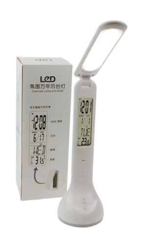 United Entertainment 180° Inklapbare LED Bureaulamp met RGB Verlichting en Kalender ? Alarmklok - Temperatuurmeter