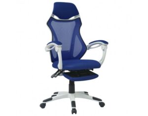 Verstelbare bureaustoel met beensteun stof wit en blauw