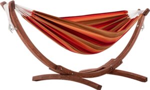 Vivere Sunbrella - Hangmat Dubbel met Massief Houten Standaard - Sunset
