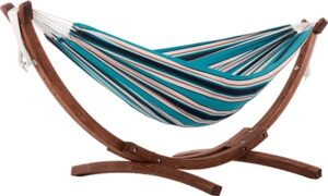 Vivere Sunbrella - Hangmat Dubbel met Massief Houten Standaard - Surfside