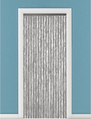 Vliegengordijn/deurgordijn pluche kattenstaarten grijs - 90 x 220 cm - Insectenwerende vliegengordijnen
