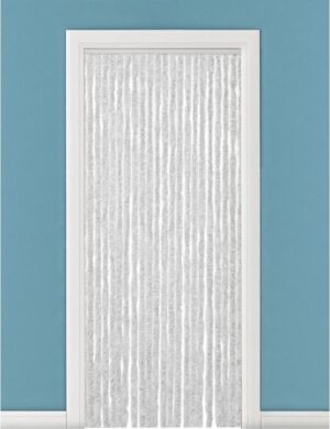 Vliegengordijn/deurgordijn pluche kattenstaarten grijs/wit - 90 x 220 cm - Insectenwerende vliegengordijnen