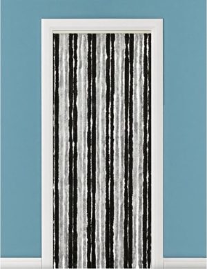 Vliegengordijn/deurgordijn pluche kattenstaarten grijs/zwart - 90 x 220 cm - Insectenwerende vliegengordijnen