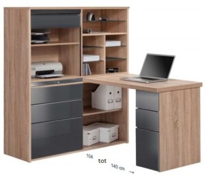 Volvo Mini Office bureau - Sonoma Eiken met hoogglans Grijs